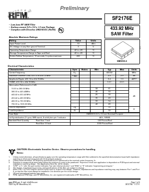 SF2176E Datasheet PDF RF Monolithics, Inc
