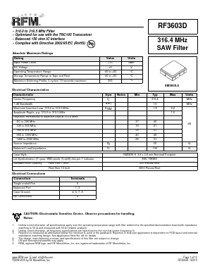 RF3603D Datasheet PDF RF Monolithics, Inc