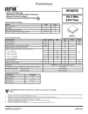 RF3607D Datasheet PDF RF Monolithics, Inc