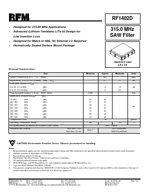 RF1402D Datasheet PDF RF Monolithics, Inc