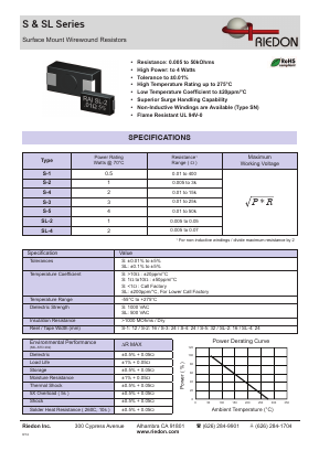 S-4100OHM Datasheet PDF Riedon Powertron