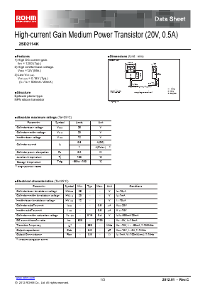 2SD2114K Datasheet PDF ROHM Semiconductor
