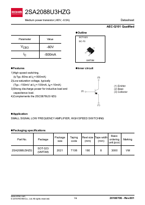 2SA2088U3HZG Datasheet PDF ROHM Semiconductor