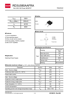 RD3U080AAFRA Datasheet PDF ROHM Semiconductor