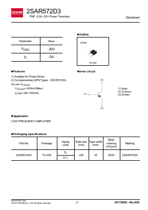 2SAR572D3 Datasheet PDF ROHM Semiconductor