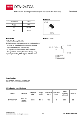 DTA124TCA Datasheet PDF ROHM Semiconductor