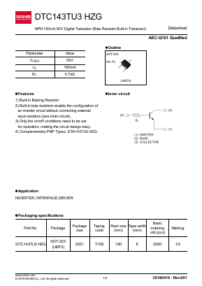 DTC143TU3HZG Datasheet PDF ROHM Semiconductor