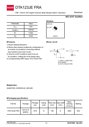 DTA123JEFRA Datasheet PDF ROHM Semiconductor