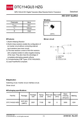 DTC114GU3HZG Datasheet PDF ROHM Semiconductor