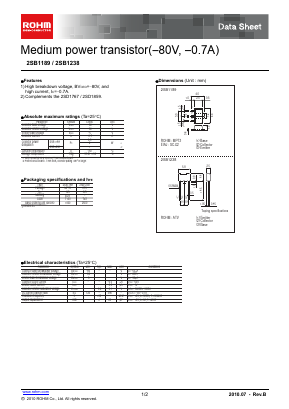 2SB1238 Datasheet PDF ROHM Semiconductor