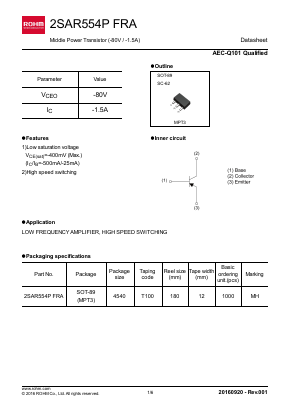 2SAR554PFRA Datasheet PDF ROHM Semiconductor