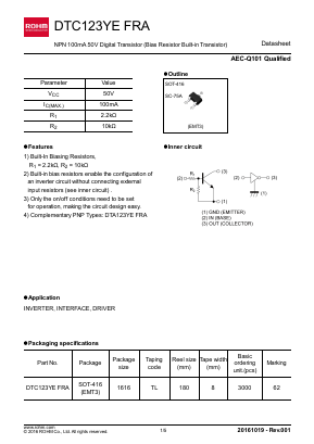 DTC123YEFRA Datasheet PDF ROHM Semiconductor