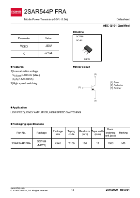 2SAR544PFRA Datasheet PDF ROHM Semiconductor
