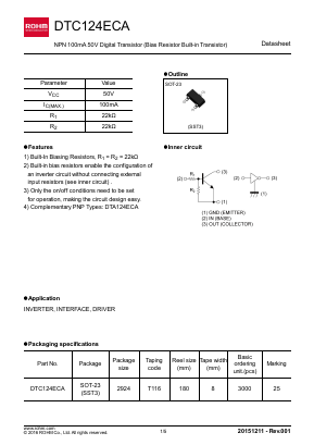 DTC124ECA_15 Datasheet PDF ROHM Semiconductor