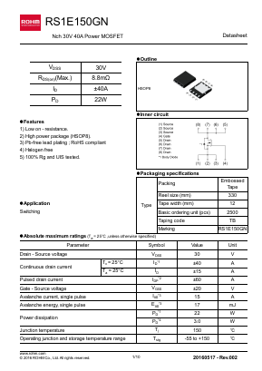 RS1E150GN Datasheet PDF ROHM Semiconductor