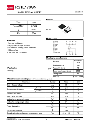 RS1E170GN Datasheet PDF ROHM Semiconductor