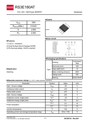 RS3E180AT Datasheet PDF ROHM Semiconductor