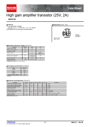 2SD2153T100 Datasheet PDF ROHM Semiconductor