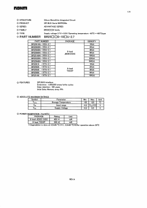 BR25010N-10SU-2.7 Datasheet PDF ROHM Semiconductor