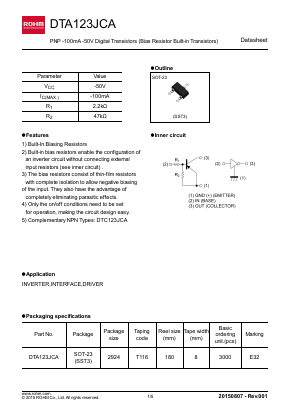 DTA123JCAT116 Datasheet PDF ROHM Semiconductor