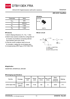 DTB113EKFRA Datasheet PDF ROHM Semiconductor