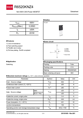 R6520KNZ4 Datasheet PDF ROHM Semiconductor