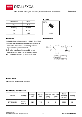 DTA143XCAT116 Datasheet PDF ROHM Semiconductor