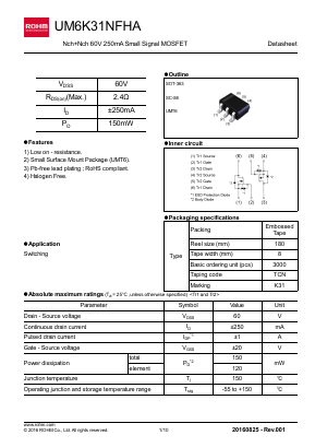 UM6K31NFHA Datasheet PDF ROHM Semiconductor