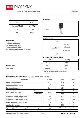 R6030KNX Datasheet PDF ROHM Semiconductor