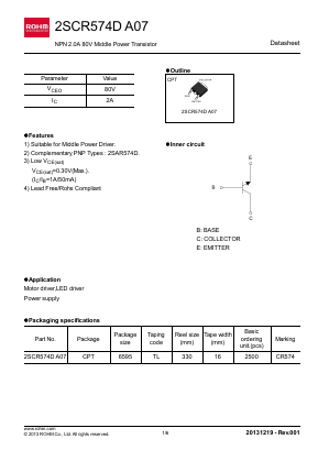 2SCR574DA07 Datasheet PDF ROHM Semiconductor