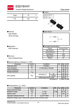 ESD18VHYT116 Datasheet PDF ROHM Semiconductor