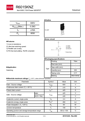 R6015KNZ Datasheet PDF ROHM Semiconductor