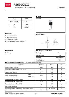 R6530KNX3 Datasheet PDF ROHM Semiconductor