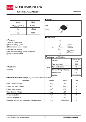 RD3L050SNFRA Datasheet PDF ROHM Semiconductor