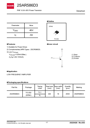 2SAR586D3 Datasheet PDF ROHM Semiconductor