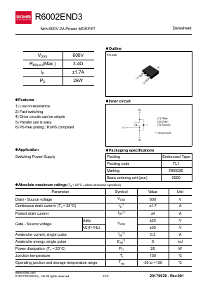R6002END3 Datasheet PDF ROHM Semiconductor