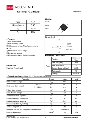 R6002END Datasheet PDF ROHM Semiconductor