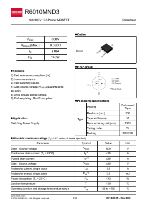 R6010MND3 Datasheet PDF ROHM Semiconductor