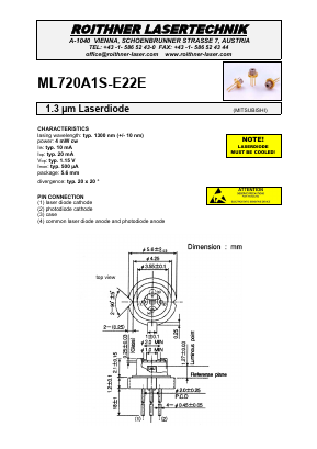 ML720A1S-E22E Datasheet PDF Roithner LaserTechnik GmbH