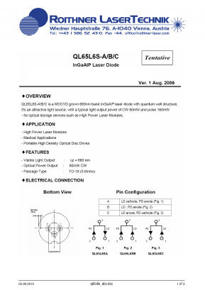 QL65L6S-A Datasheet PDF Roithner LaserTechnik GmbH