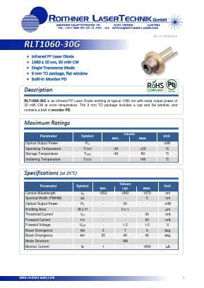 RLT1060-30G Datasheet PDF Roithner LaserTechnik GmbH