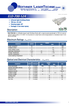 ELD-700-524 Datasheet PDF Roithner LaserTechnik GmbH