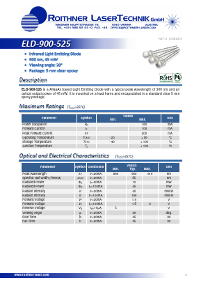 ELD-900-525 Datasheet PDF Roithner LaserTechnik GmbH