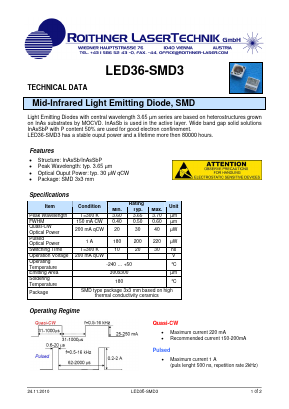 LED36-SMD3 Datasheet PDF Roithner LaserTechnik GmbH