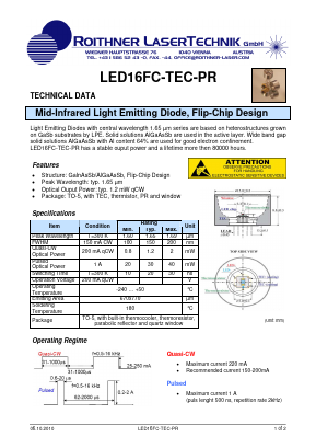LED16FC-TEC-PR Datasheet PDF Roithner LaserTechnik GmbH