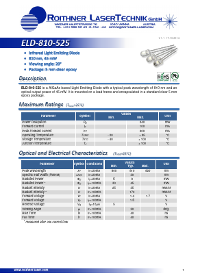 ELD-810-525 Datasheet PDF Roithner LaserTechnik GmbH