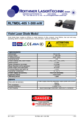 RLTMDL-405 Datasheet PDF Roithner LaserTechnik GmbH