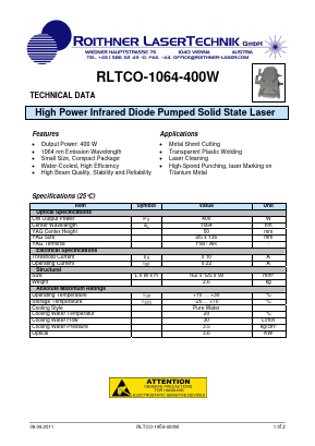 RLTCO-1064-400W Datasheet PDF Roithner LaserTechnik GmbH