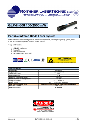 GLP-3-808 Datasheet PDF Roithner LaserTechnik GmbH