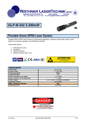 GLP-3-532 Datasheet PDF Roithner LaserTechnik GmbH